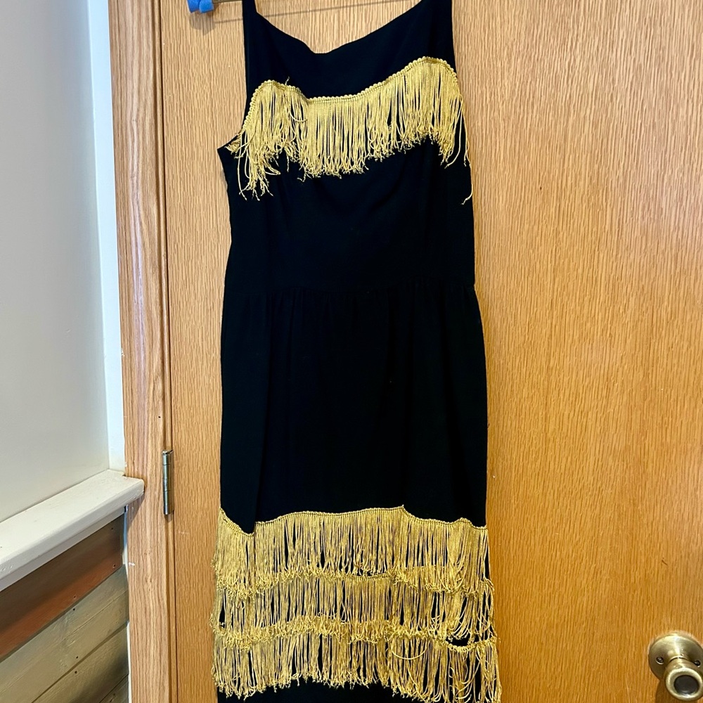 Vintage Black with Gold Fringe Flapper Dress